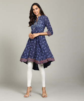 biba-women-printed-flared-kurtablue
