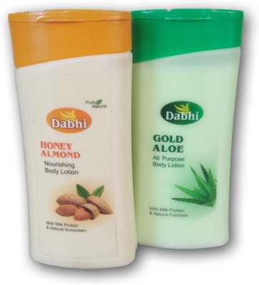 dabhi honey and almond body lotion + gold aloe all purpose body lotion 300 ml +300 ml(600 ml)