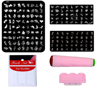 

Royalkart Nail Art Combo Kit With 2pcs Small Stamping Image Plates(to-03,09) & 1pc Large Stamping Image Plate(xy07) & French Manicure Finger Tip Guide (Multicolour)(multicolour)