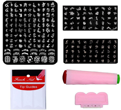 

Royalkart Nail Art Combo Kit With 2pcs Small Stamping Image Plates(TO-03,09) & 1pc Large Stamping Image Plate(XY01) & French Manicure Finger Tip Guide (Multicolour)(multicolour)