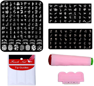 

Royalkart Nail Art Combo Kit With 2pcs Small Stamping Image Plates(to-03,09) & 1pc Large Stamping Image Plate(xy06) & French Manicure Finger Tip Guide(multicolour)