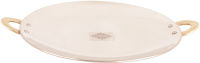 

IndianArtVilla Handmade Indian 9" inch Tava Platter - Stainless Steel and Copper Serving Indian Food Tray Tawa 23 cm diameter(Steel), White