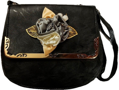 

universal Women Evening/Party Black PU Sling Bag