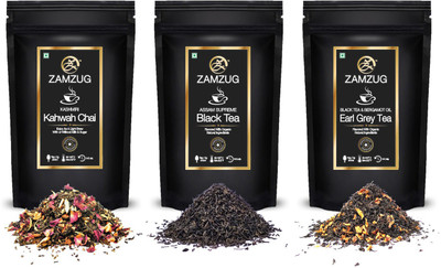 

zamzug Kashmiri Kahwah Premium Green Tea, Almond, Cardamom, Clove, Cinnamon, Ginger, Rose Petal Saffron & Assam Supreme Black Tea & Earl Grey Tea (Pack of 3 / 50 gram each/ 30 cup each) Herbs Herbal Tea(50 g, Pouch)