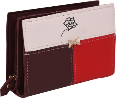 

Quickk Women Red, Brown Artificial Leather Wallet(6 Card Slots), Red/coffee brown