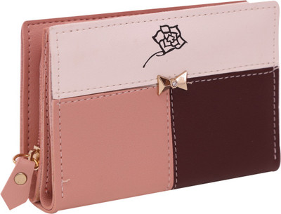 

Quickk Women Multicolor Artificial Leather Wrist Wallet(6 Card Slots), Coffee brown/pink