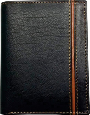 

TOUGH Men Casual Black Genuine Leather Wallet(8 Card Slots), Black/tan