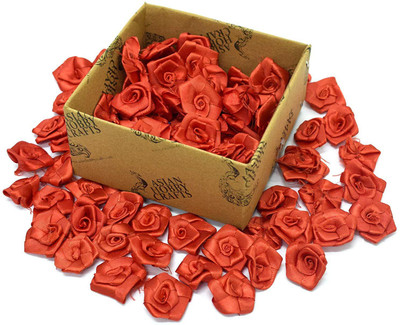 

AsianHobbyCrafts Satin & Tissue Ribbon Rose Flower: (25 MM): Pack of 100 Pcs (Red)