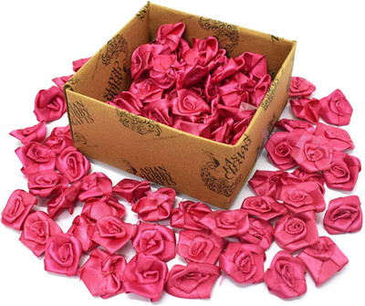 

AsianHobbyCrafts Satin & Tissue Ribbon Rose Flower: (25 MM): Pack of 100 Pcs (Pink)