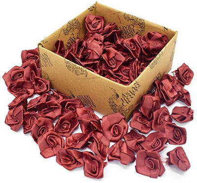 

AsianHobbyCrafts Satin & Tissue Ribbon Rose Flower: (25 MM): Pack of 100 Pcs (Maroon)