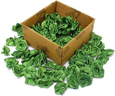 

AsianHobbyCrafts Satin & Tissue Ribbon Rose Flower: (25 MM): Pack of 100 Pcs (Green)