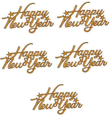 

SYGA Set of 5 Pieces Happy New Year Decorative Wooden Craft Item