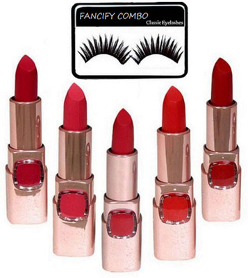 

FANCIFY COMBO Eyelashes , lakme 9to5 lipstick(Set of 6)