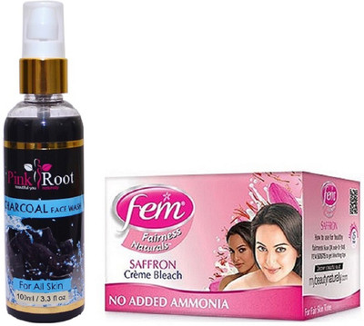 

Pink Root Charcoal Face Wash 100ml WITH Fem Saffron Bleach 30gm(Set of 2)