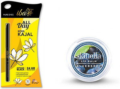 

skinella Blueberry Lip Balm and All Day Kohl Kajal (Jet Black)(Set of 2)