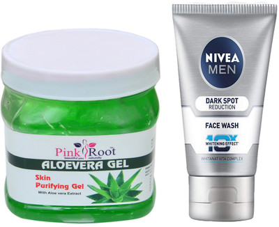 

Pink Root Aloevera Gel Scrub 500ml WITH Nivea Men Dark Spot Reduction Face Wash(Set of 2)