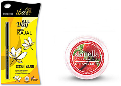 

skinella Strawberry Lip Balm and All Day Kohl Kajal (Jet Black)(Set of 2)