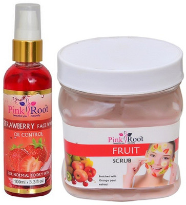 

Pink Root Strawberry Face Wash 100ml WITH Fruit Scrub 500ml(Set of 2)