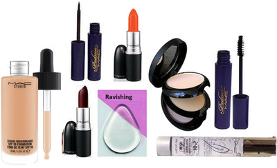 

RAVISHING silicon Puff & Mac Studio Waterweight Foundation Matte Lipstick Set OF 2,Padma Mascara,Eyeliner ,Compact With 24H Smoothing Effect Face Primer(Set of 8)