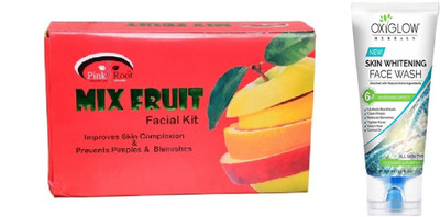 

Pink Root MIX FRUIT FACIAL KIT 83GM WITH OXYGLOW SKIN WHITENING FACE WASH(Set of 2)