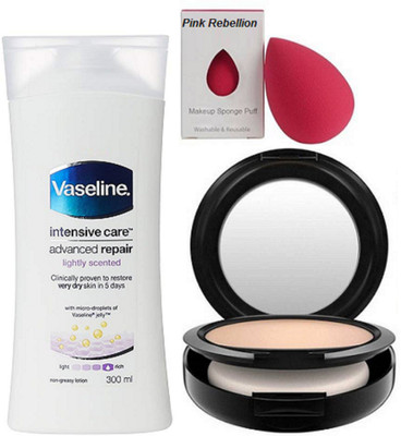 

Pink Rebellion Sponge puff & Mc studio fix compact & Vaseline Intensive Care(Set of 3)