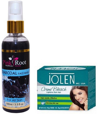 

Pink Root Charcoal Face Wash 100ml WITH Jolen Creme Bleach 28gm(Set of 2)