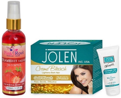 

Pink Root Strawberry Face Wash 100ml WITH Jolen Gold Bleach 28gm(Set of 2)