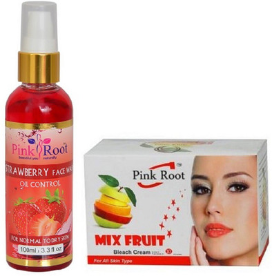 

Pink Root Strawberry Face Wash 100ml WITH Mix Fruit Bleach 50gm(Set of 2)