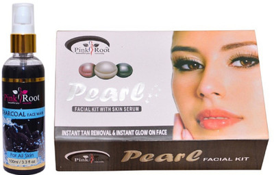 

Pink Root Charcoal Face Wash 100ml WITH Pearl Facial Kit 83gm(Set of 2)