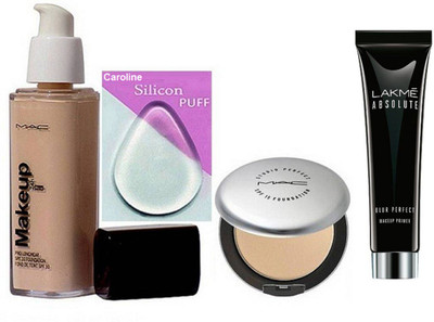 

caroline Silicon Puff, Mac Makeup Pro Longwear Foundation Spf 10, Compact & Lakme Absolute Blue Perfect Makeup Primer(Set of 4)