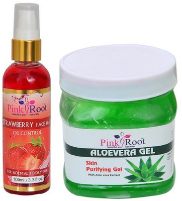 

Pink Root Strawberry Face Wash 100ml WITH Aloevera Gel 500ml(Set of 2)