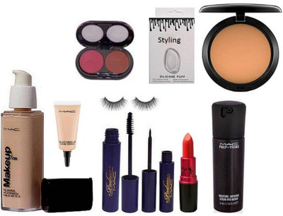 

Styling Silicon Puff& Mac Makeup Pro LongWear Foundation & Compact & Eyeliner & Select Cover-Up & Padma Mascara & Eyelashes & Lady Gaga Lipstick & Face Serum & Blusher(Set of 10)