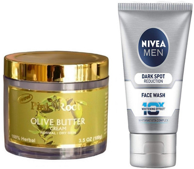 

Pink Root Olive Butter Cream 100g WITH Nivea Men Dark Spot Reduction Face Wash(Set of 2)