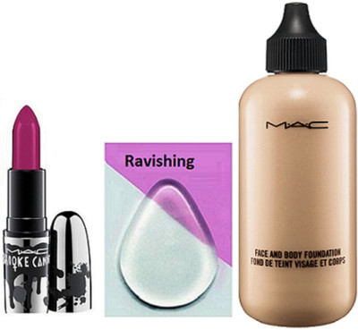 

ravishing silicon Puff , Mac Face & Body Foundation With Brooke Candy Lipstick(Set of 3)