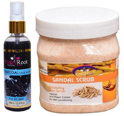 

Pink Root Charcoal Face Wash 100ml WITH Sandal Scrub 500ml(Set of 2)