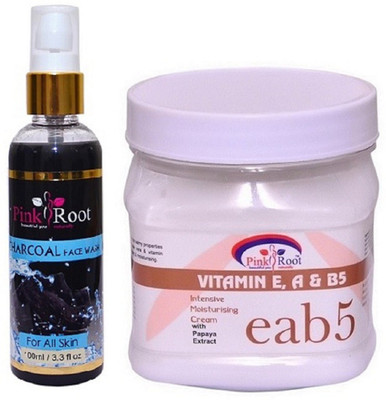 Pink Root Charcoal Face Wash 100ml WITH Vitamin E, A & B5 Cream 500ml(Set of 2)
