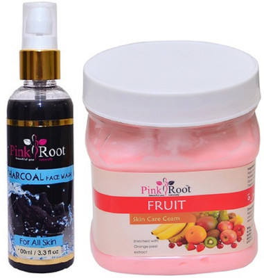 

Pink Root Charcoal Face Wash 100ml WITH Fruit Cream 500ml(Set of 2)