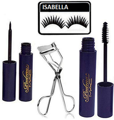 

ISABELLA Eyelashes,Mac Padma Eyeliner With Mascara & Eyelashes Curler(Set of 4)