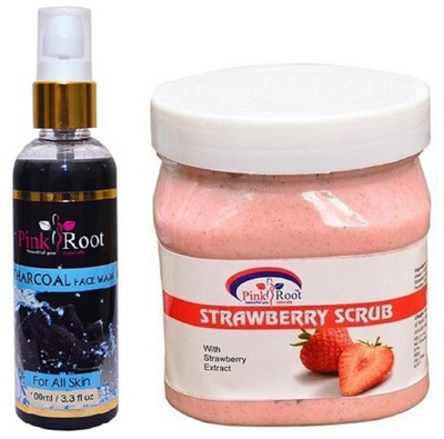 

Pink Root Charcoal Face Wash 100ml WITH Strawberry Scrub 500ml(Set of 2)