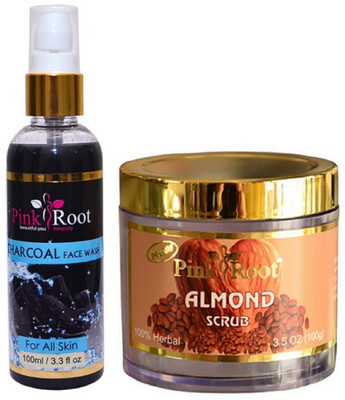

Pink Root Charcoal Face Wash 100ml WITH Almond Scrub 100gm(Set of 2)