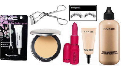 

Pinkpanda Eyelashes&Mac Giambattista Pink Lipstick,face and body Foundation ,Studio perfect Compact, select cover up Concealer with eyelash curler & glue(Set of 7)