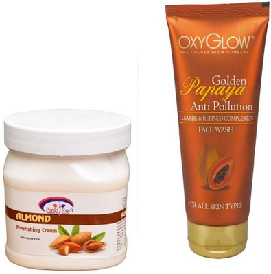 

Pink Root ALMOND NOURISHING CREAM 500ML WITH OXYGLOW GOLDEN PAPAYA FACE WASH(Set of 2)