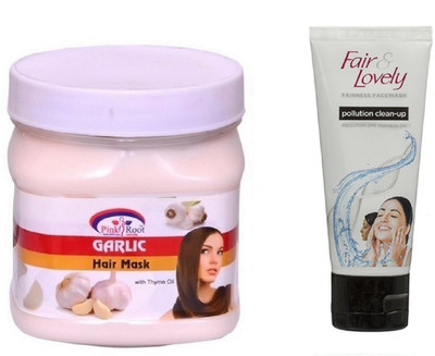 

Pink Root GARLIC MASK 500ML WITH FAIR & LOVELY POLLUTION CLEAN-UP FACE WASH(Set of 2)