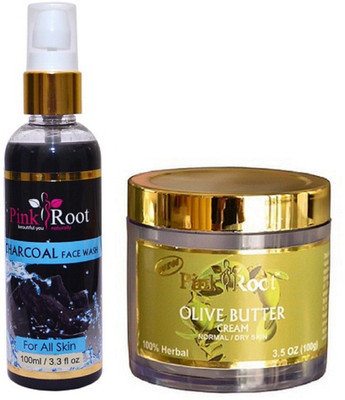 

Pink Root Charcoal Face Wash 100ml WITH Olive Butter Cream 100gm(Set of 2)