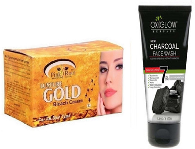 

Pink Root GOLD BLEACH 250G WITH OXYGLOW CHARCOAL FACE WASH(Set of 2)