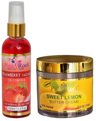 

Pink Root Strawberry Face Wash 100ml WITH Sweet Lemon Butter Cream 100gm(Set of 2)