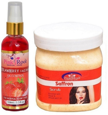 

Pink Root Strawberry Face Wash 100ml WITH Saffron Scrub 500ml(Set of 2)