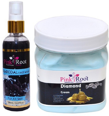 

Pink Root Charcoal Face Wash 100ml WITH Diamond Cream 500ml(Set of 2)