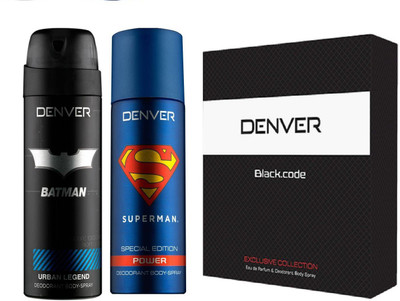 

Denver Batman Urban Legend Deo 150 Ml + Black Code Perfume Eau de Parfum - 60 ml (For Men) + Superman Power Deo 150 Ml(Set of 3)