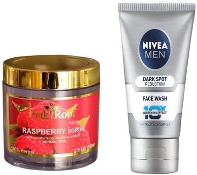 

Pink Root Raspberry Scrub 100g WITH Nivea Men Dark Spot Reduction Face Wash(Set of 2)